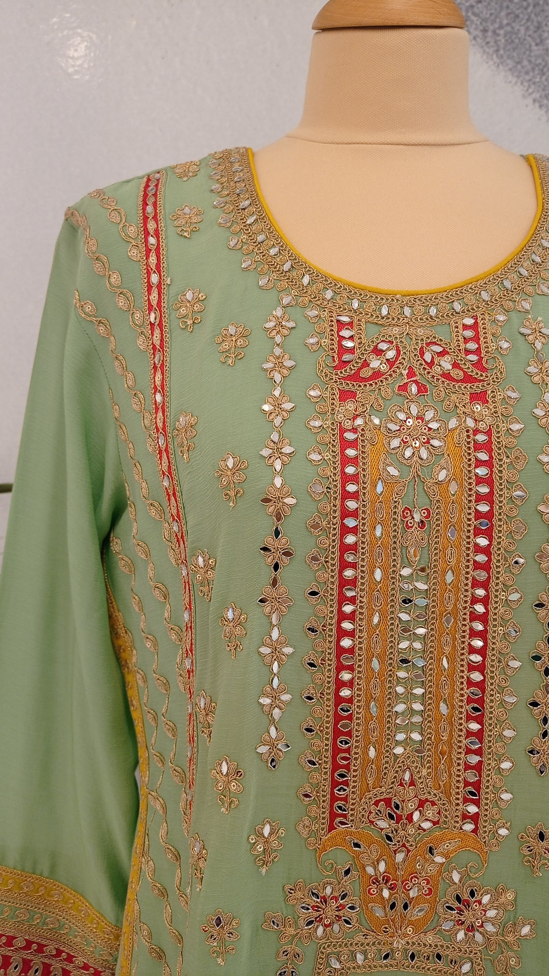 ready to wear indian outfits Sage Green with Rani Pink Dupatta (Ready to Wear)