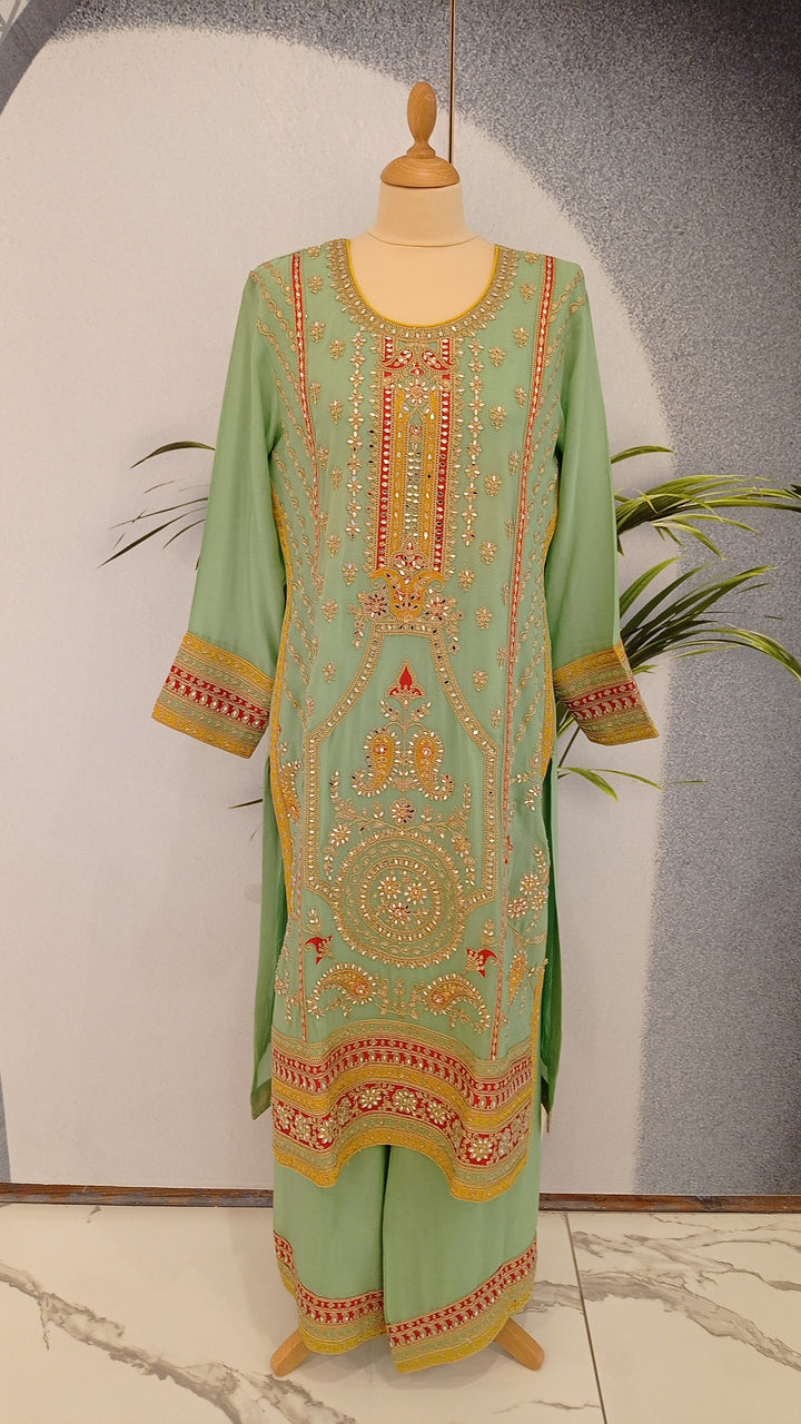 ready to wear indian outfits Sage Green with Rani Pink Dupatta (Ready to Wear)