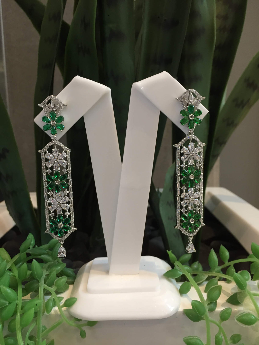 Rosina Jewel Green and Silver Crystal Earrings