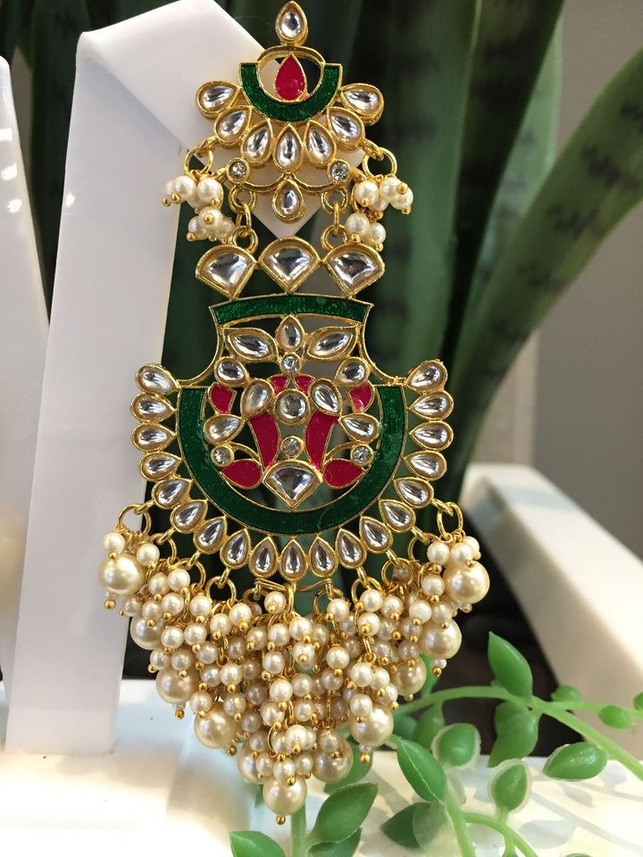 Azteca Green, Gold and Red Enamel Earrings