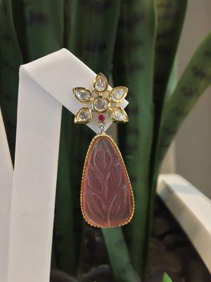 Inara Pink Kundan Leaf and Flower Earrings