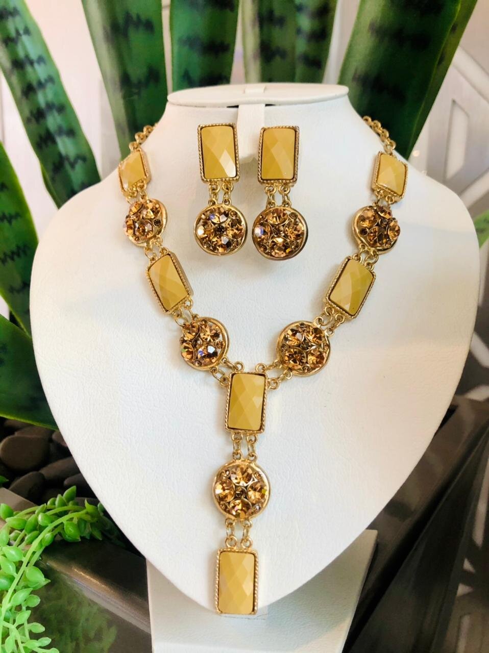 Kayara Yellow Topaz Semi-Precious Necklace and Earrings Set