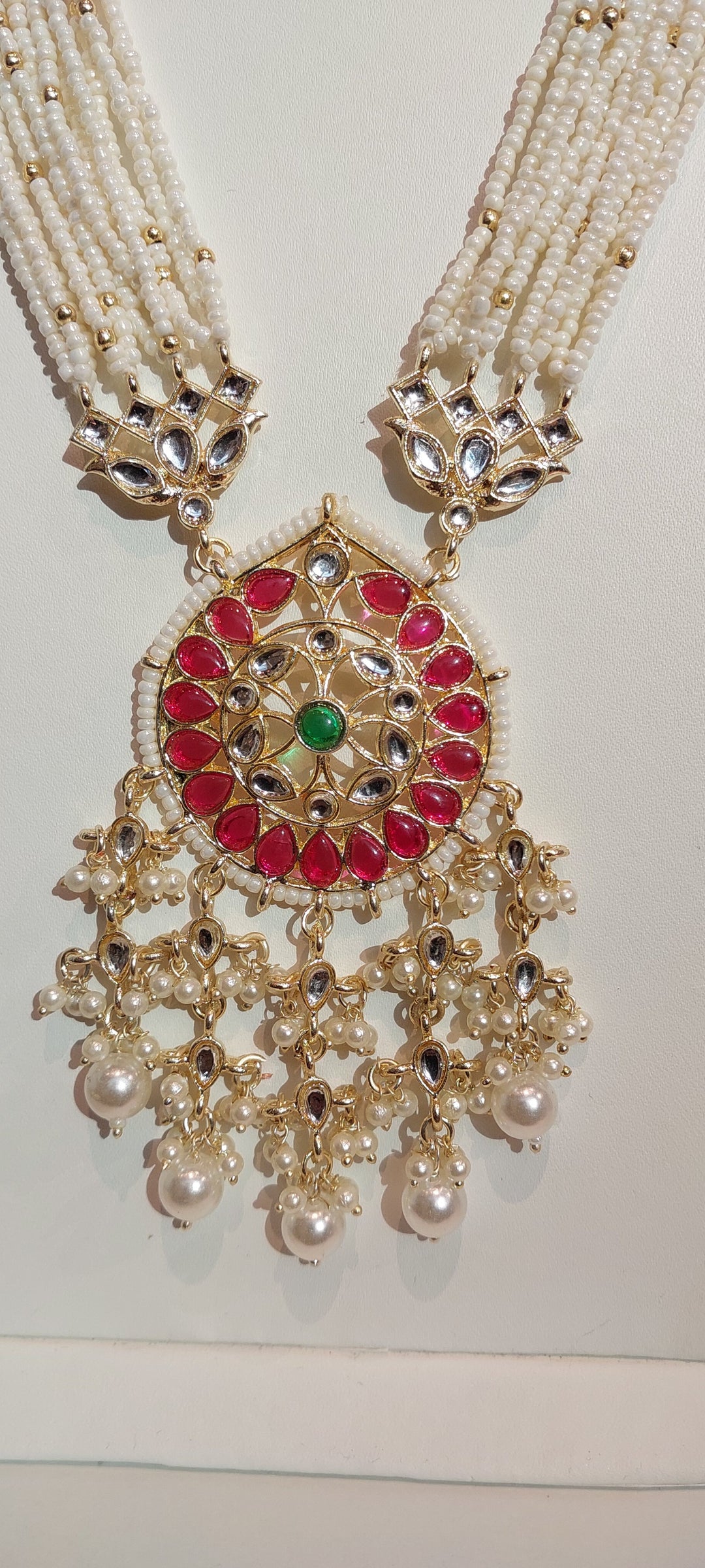 Reena Rice Pearl Kundan Pendant Necklace and Earrings Set