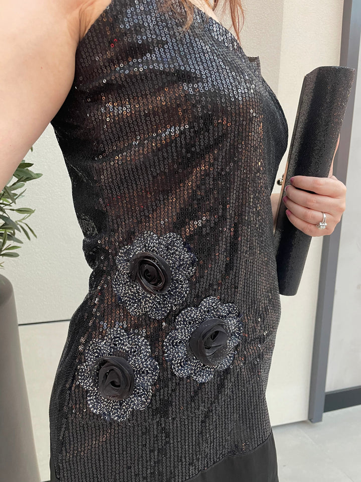 Kirin Black Floral Sequins Top