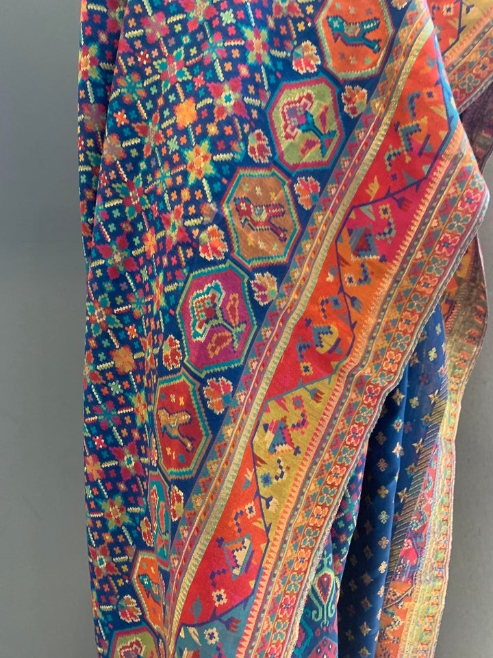 Nayan Silk Blue Colorful Festive Patola Saree