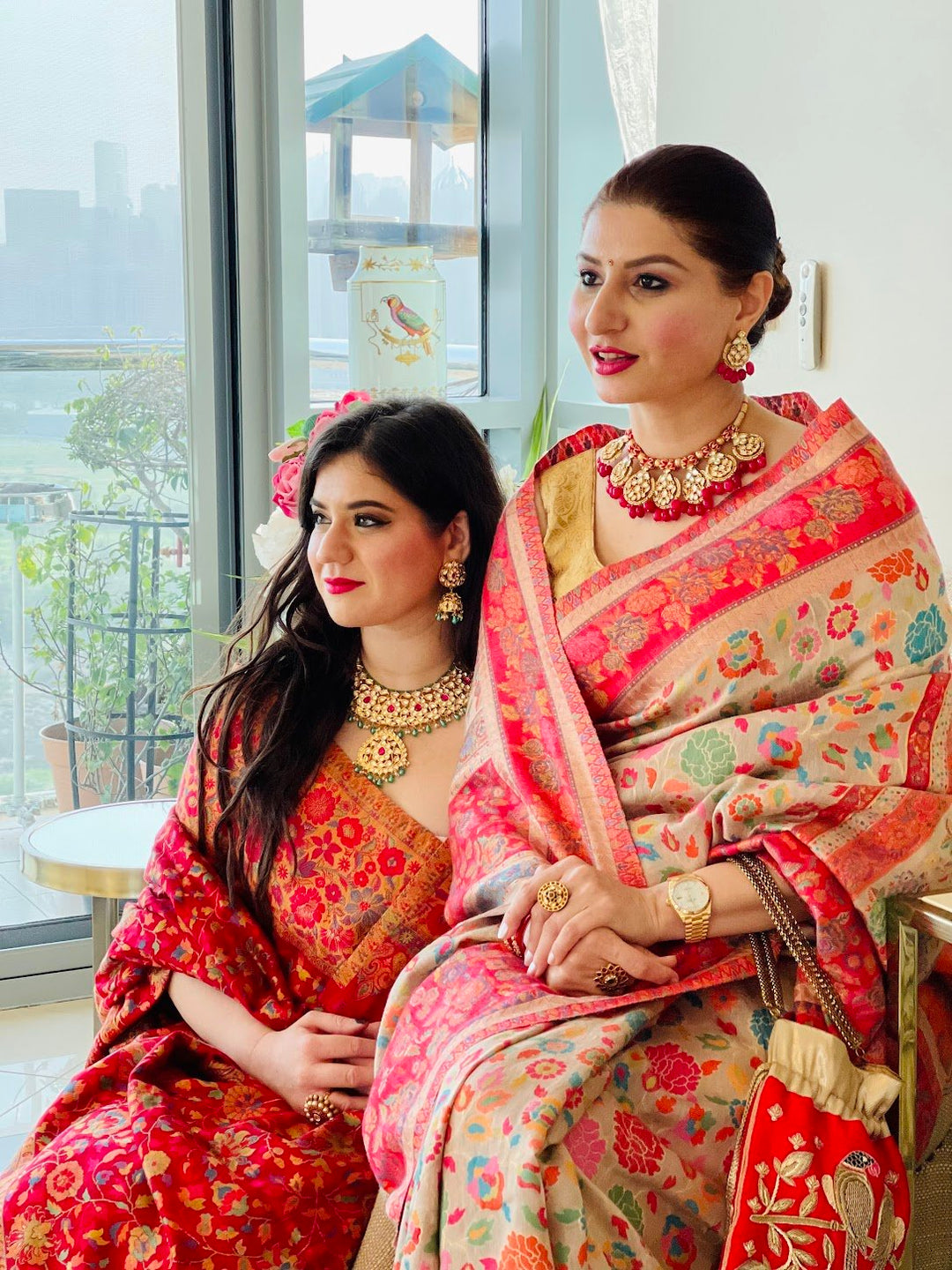 Nayan Silk Saree Cream & Red Kashmiri Kaani With Zari (Pre Order)