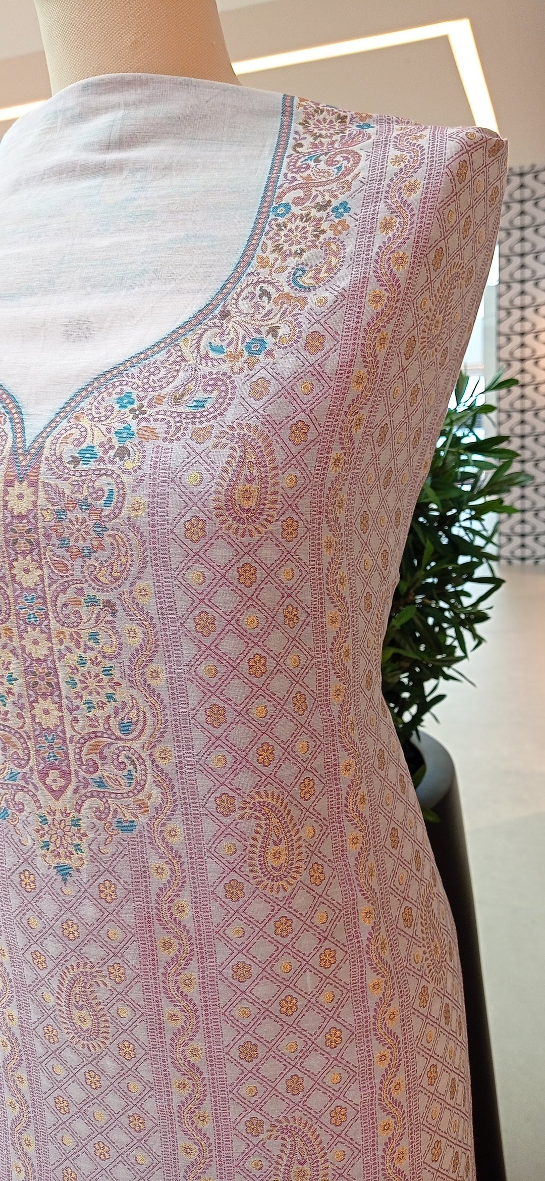 Gitasha Pink and White Cotton Silk Suit (Unstitched)