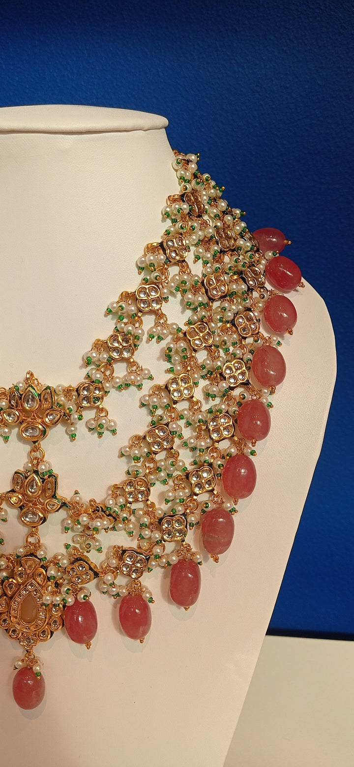 Hera Rose Pink Kundan Necklace and Earrings Set (see SKU)