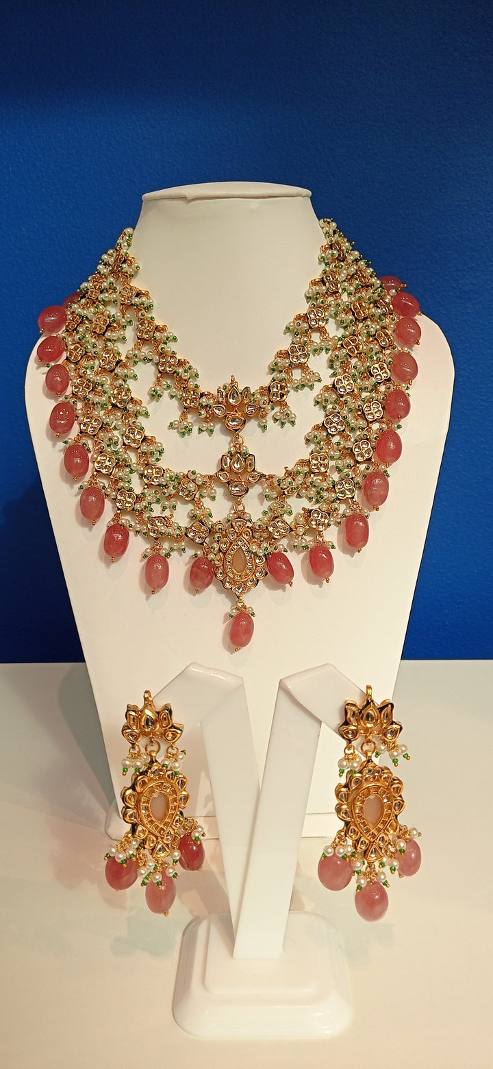 Hera Rose Pink Kundan Necklace and Earrings Set (see SKU)