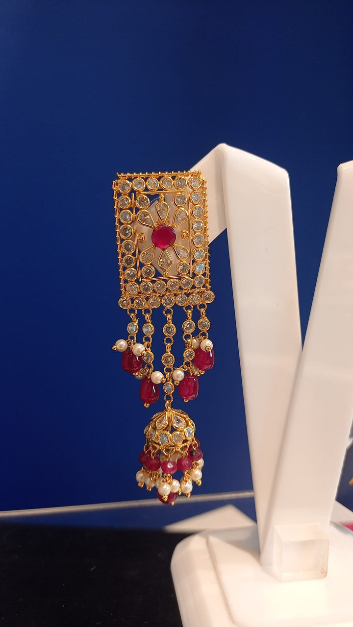 Aroosa Gold and Red Earrings