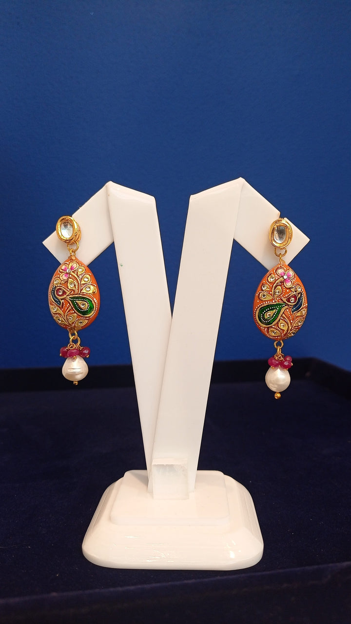 Elanora Maroon and Peach Enamel Pendant Necklace and Earrings Set with Beads