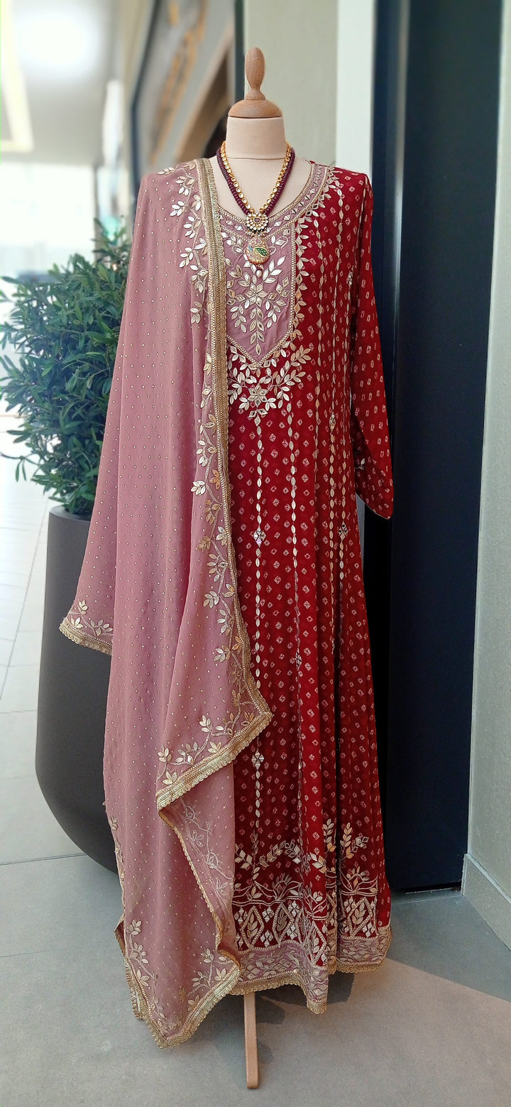 Anisha Red and Silver Gotta-Patti Gown and Dupatta Set