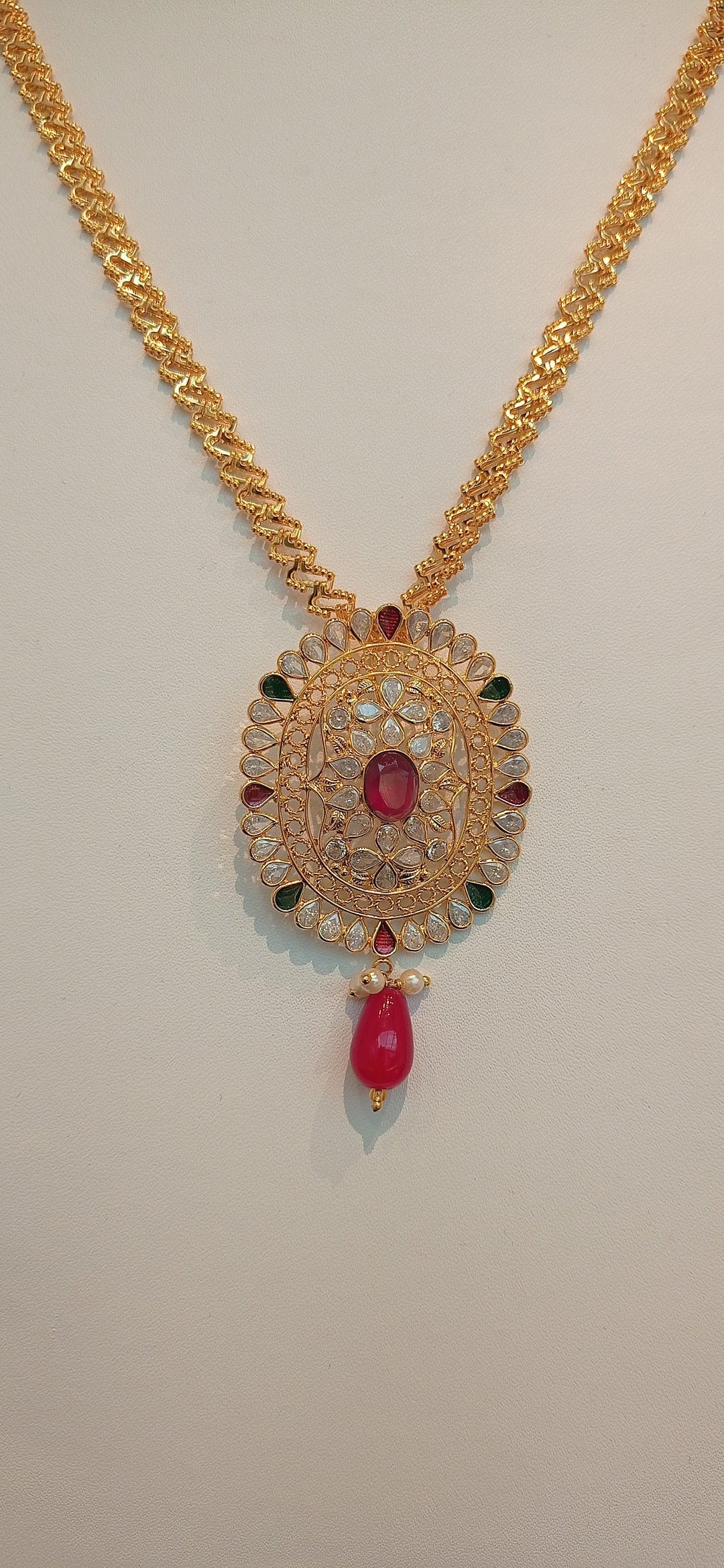 Indu Long Lattice Pendant Necklace and Earrings Set
