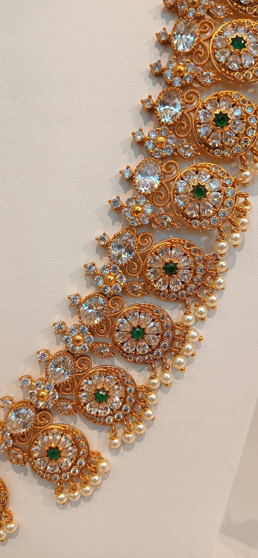 Subhabya Delicate Gold and Emerald Long Necklace and Earrings Set