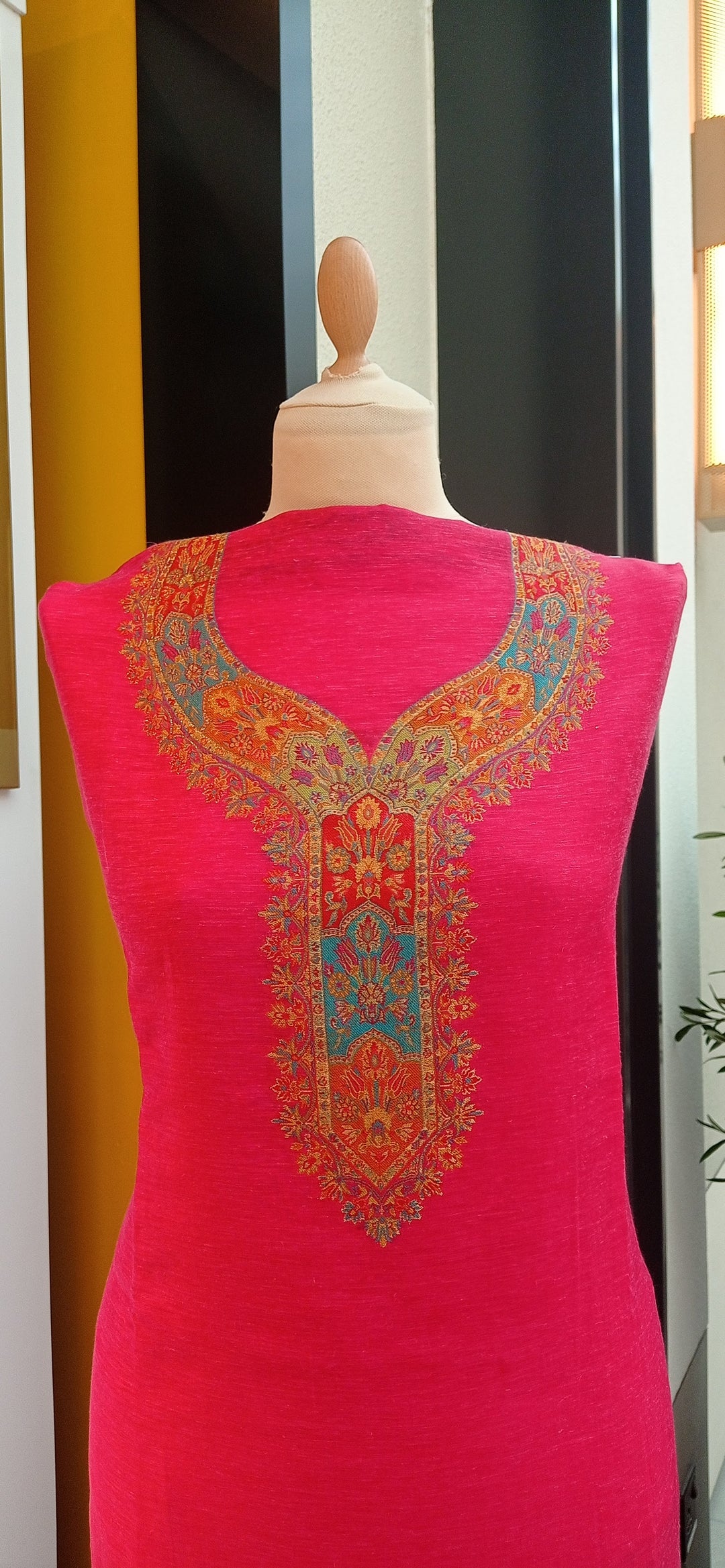 Gitasha Rani Pink Cotton Silk Suit with a Statement Colorful Dupatta (Unstitched)