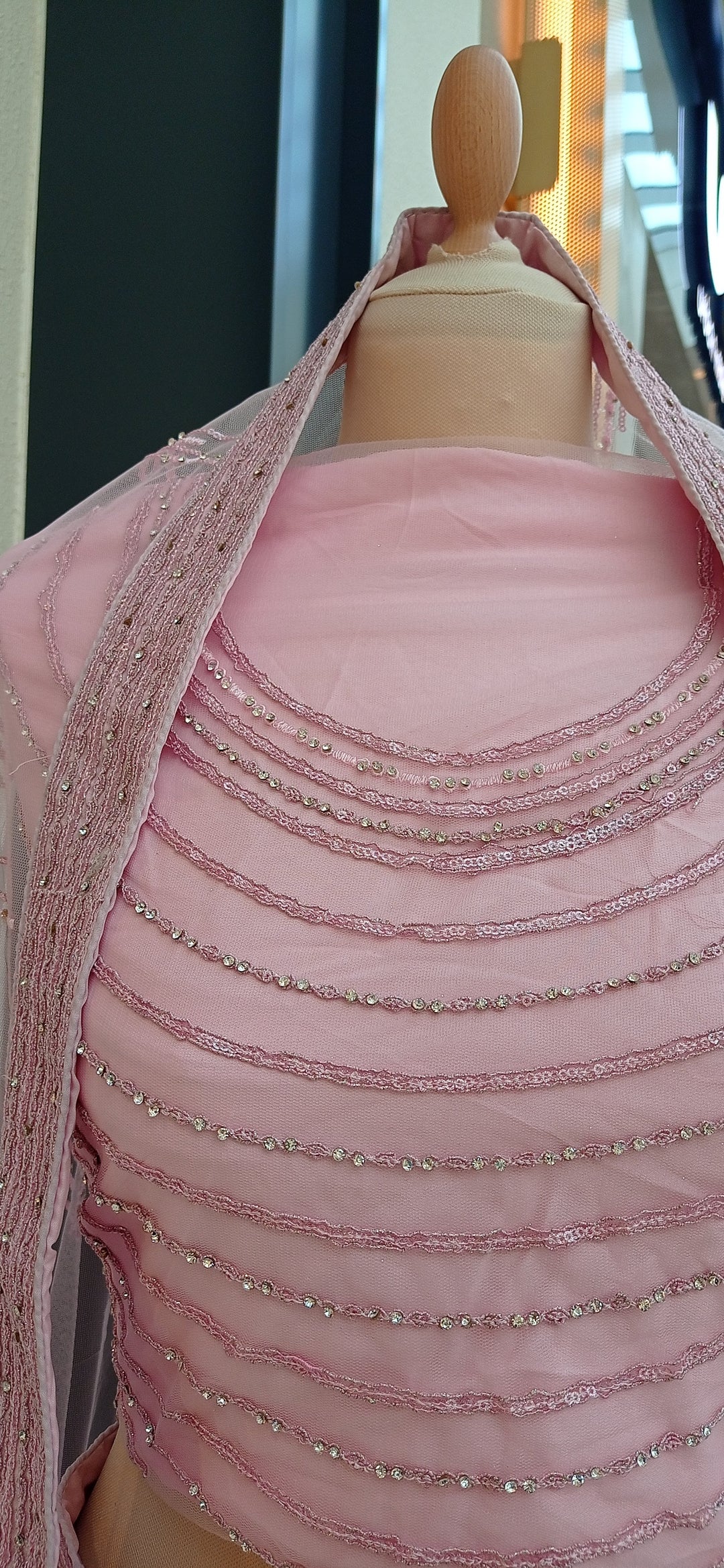 Shagun Bubblegum Pink Satin Lehenga with Crystals (Unstitched)