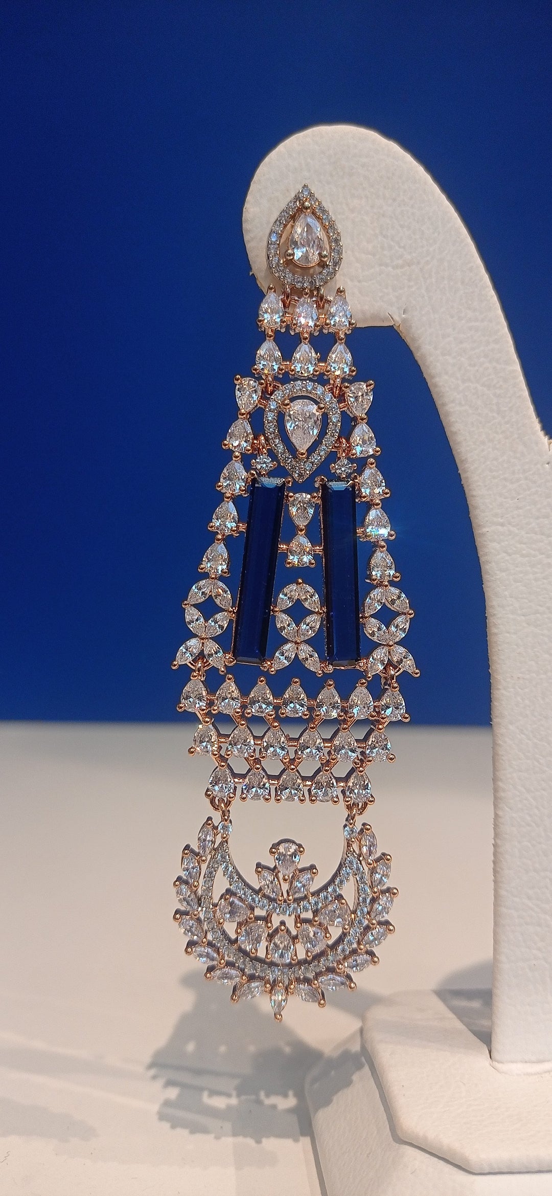 Zahira Art Deco Sapphire and Zircon Diamond Crystal Party Earrings