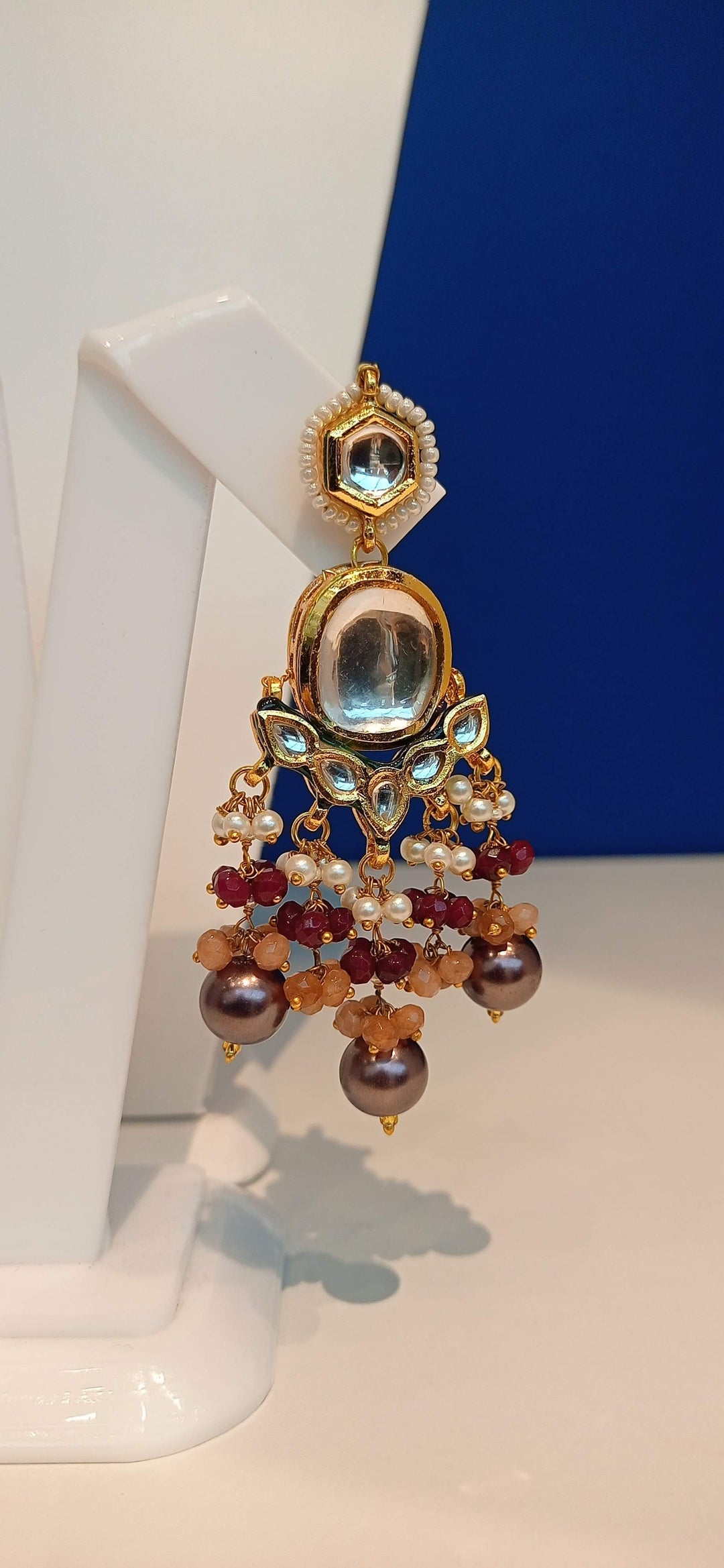 Sonali Brown and Peach Meenakari Enamel and Kundan Choker Necklace and Earrings Set