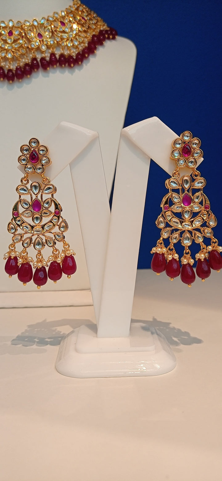 Sharnali Floral Gold Kundan Polki Diamond and Ruby Necklace and Earrings Destination Jewelry Set