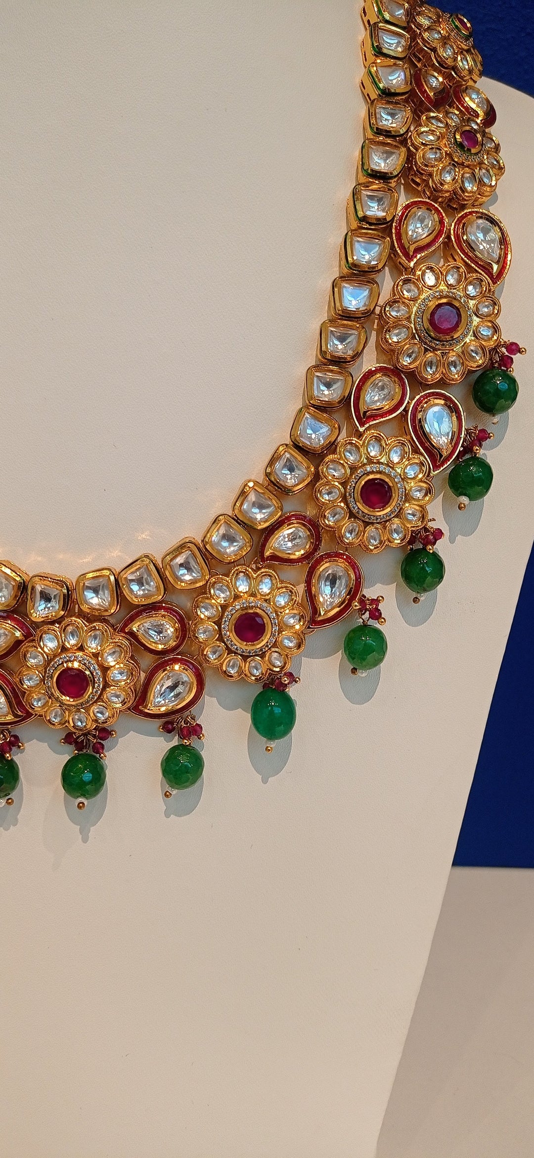Misha Red, Gold and Green Floral Kundan Necklace
