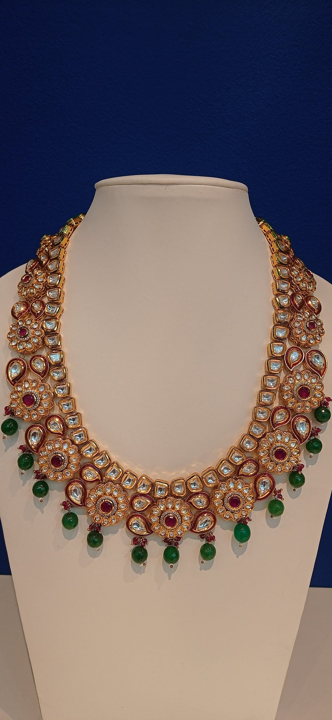 Misha Red, Gold and Green Floral Kundan Necklace