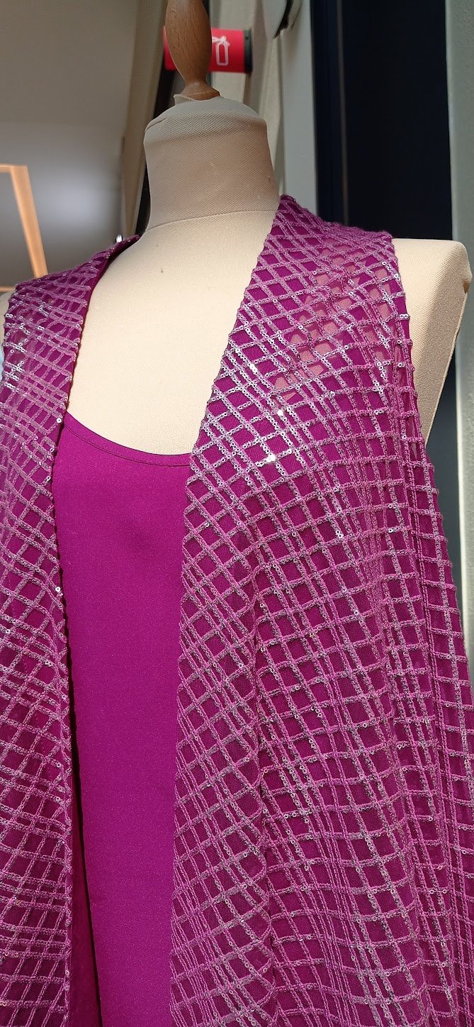 Saisha Purple and Silver Sequins Sleeveless Cape, Dupatta, Blouse, and Pants Co-Ord Set
