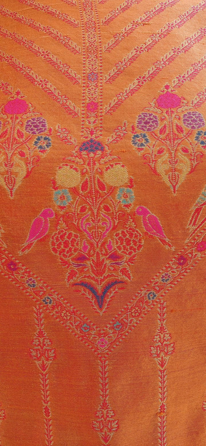 Gitasha Mango-Orange Pure Silk Suit Set (Unstitched)