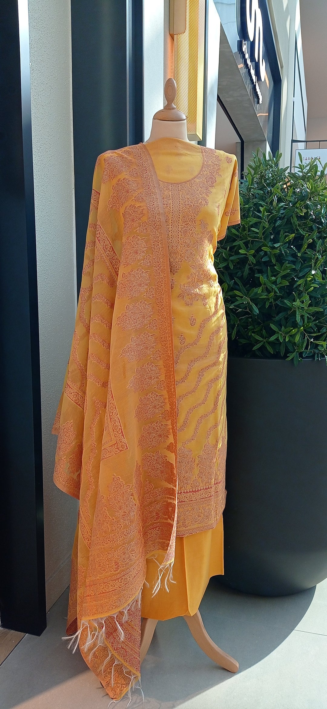 Gitasha Haldi Yellow & Orange Cotton Silk Suit Set (Unstitched)