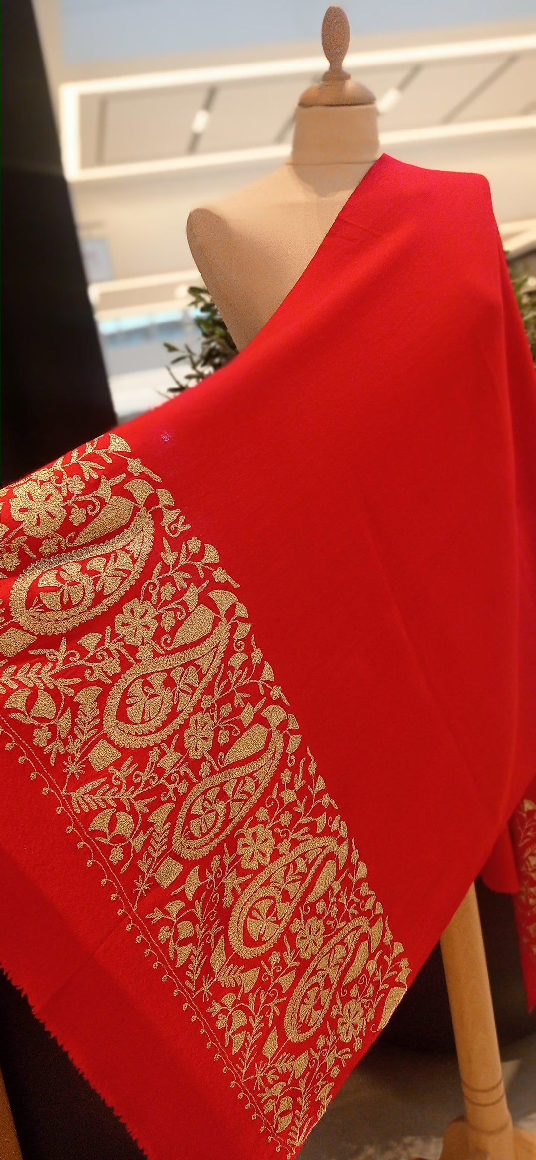 Amira Red Cashmere Scarf with Floral Baadla Work Embroidery