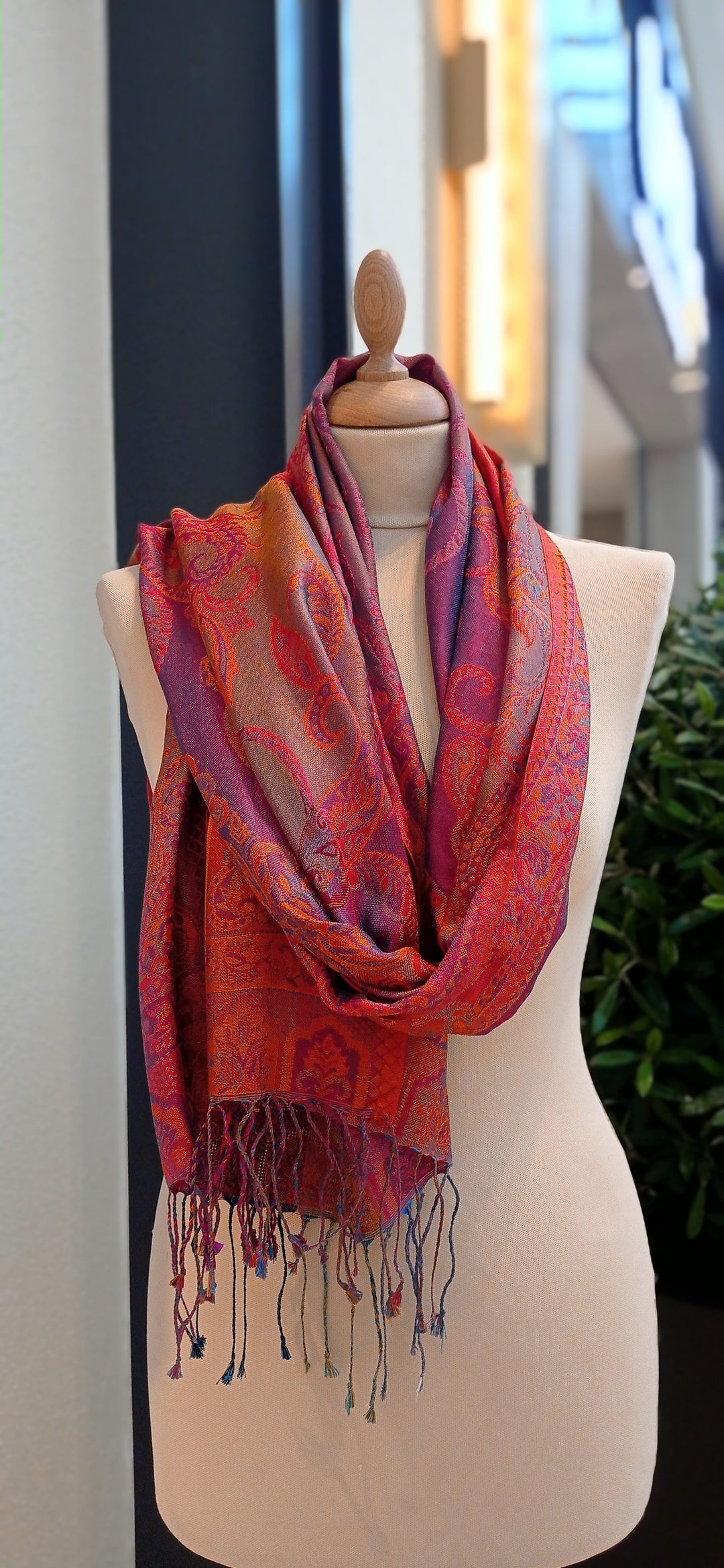Red, Purple and Maroon Striped Silk Scarf