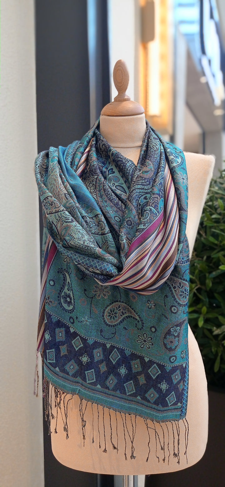 Blue Mixed Patterned Silk Scarf