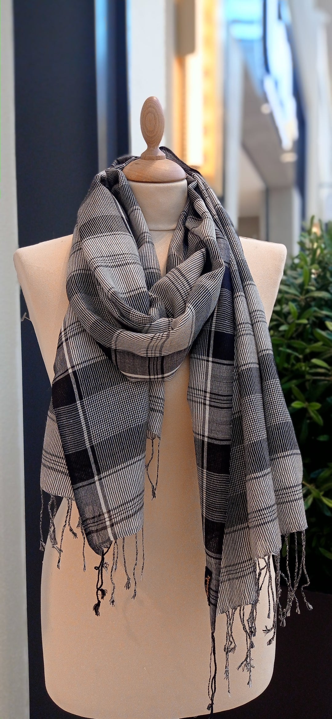 Grey and Black Striped Cashmere Scarf - Main Image