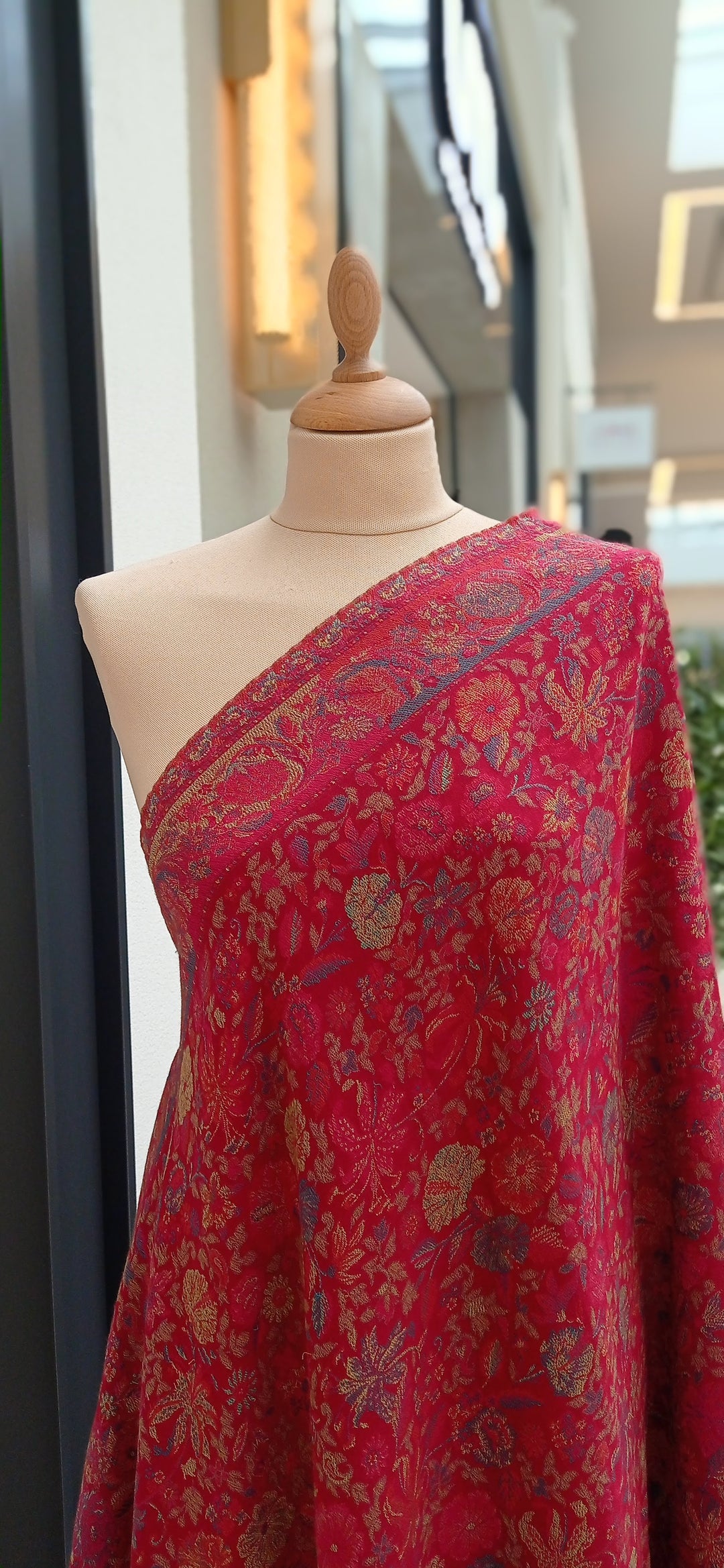 Bhoomi Red Cashmere Shawl with Multicolor Roses