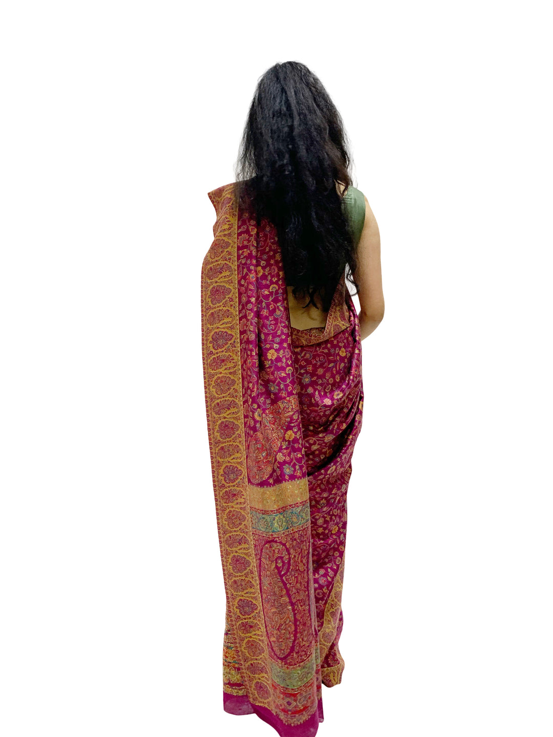 Nayan Kaani Silk Saree Purple and Yellow Paisley Design With Zari