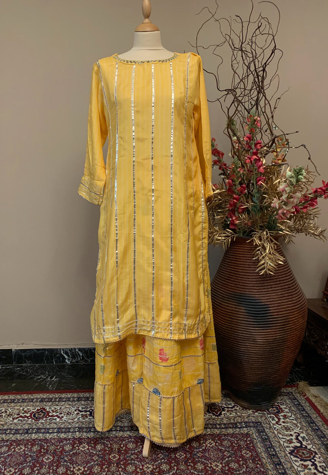 Samara Canary Yellow Muslin Gota-Patti Sharara Suit (Ready-to-Wear)