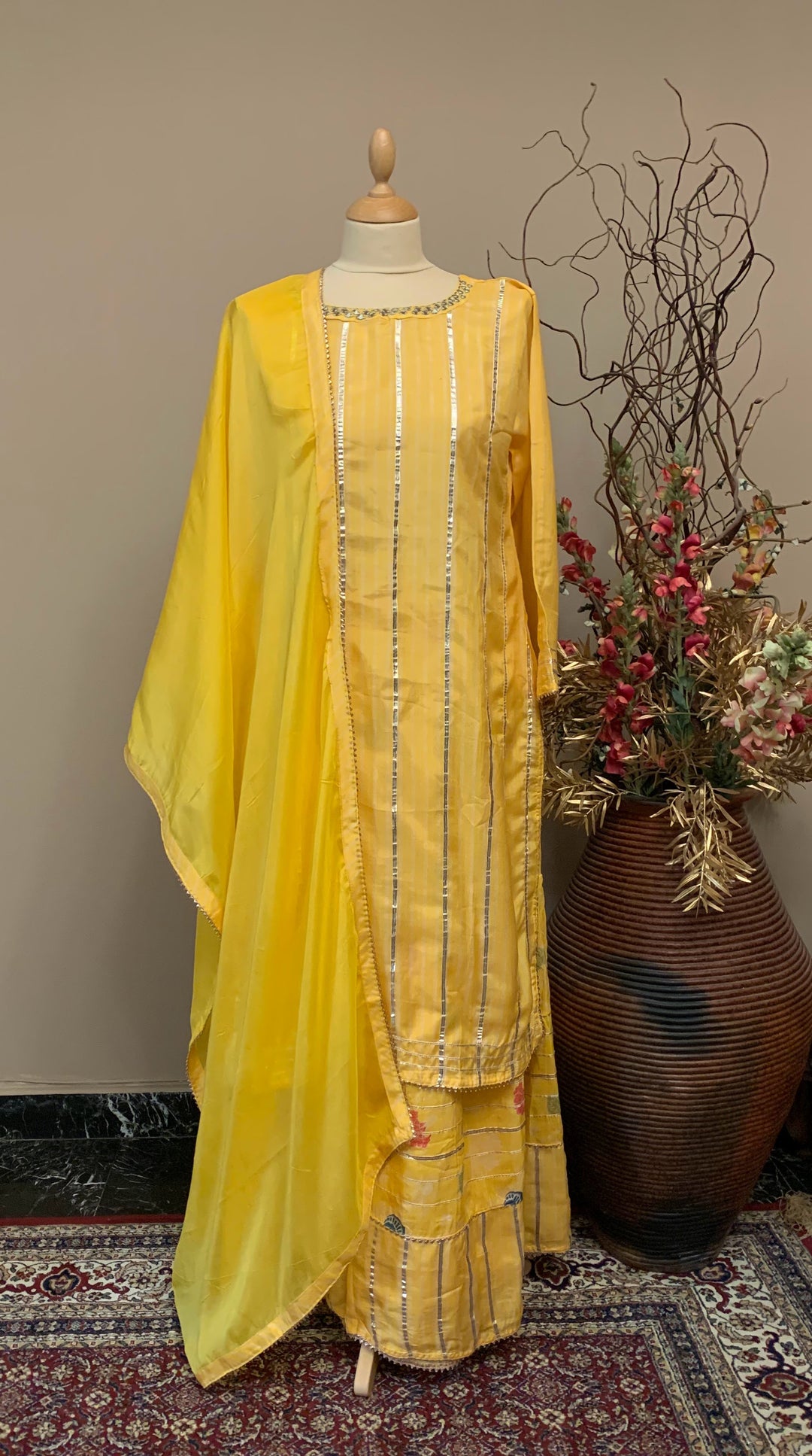 Samara Canary Yellow Muslin Gota-Patti Sharara Suit (Ready-to-Wear)