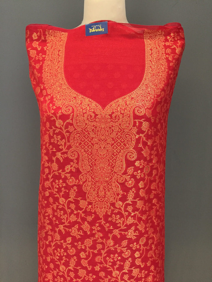 Gitasha Red and Gold Cotton Silk Suit Set (Unstitched)