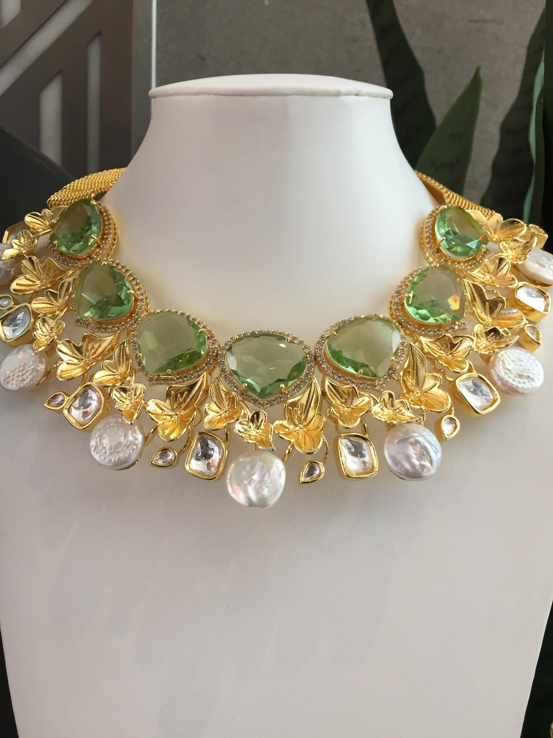 Aphrodite Masterpiece Emerald, Baroque Pearls, and Gold Necklace & Earring Set