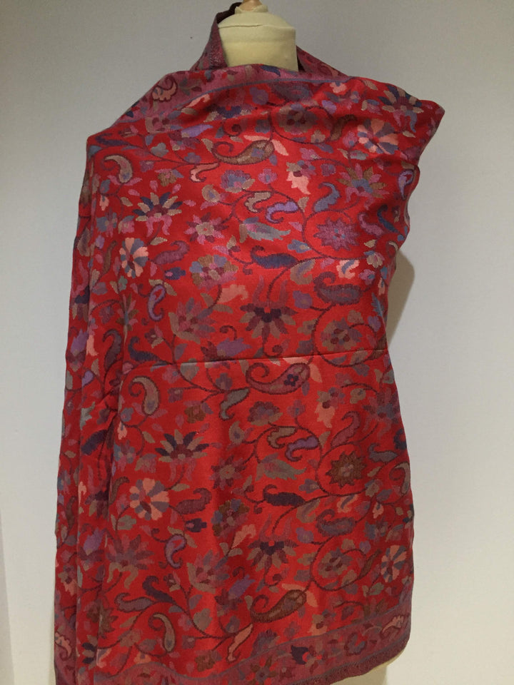 Bhoomi Red Floral Cashmere Scarf