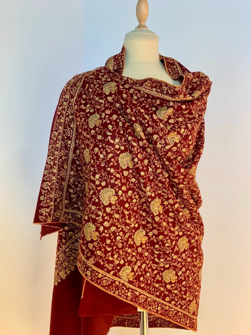Taranum Maroon Pashmina Embroidered Shawl