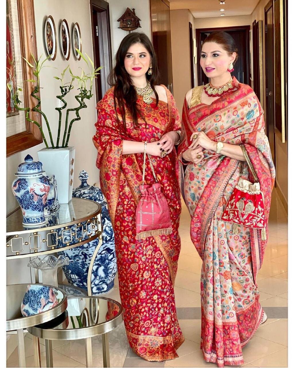 Nayan Silk Saree Red Floral Kaani With Zari (Pre-Order)
