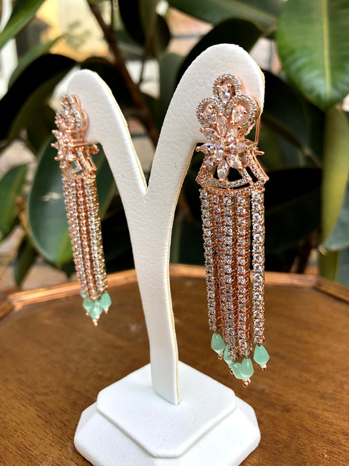 Viva Mint-Green and Rose-Gold Crystal Earrings
