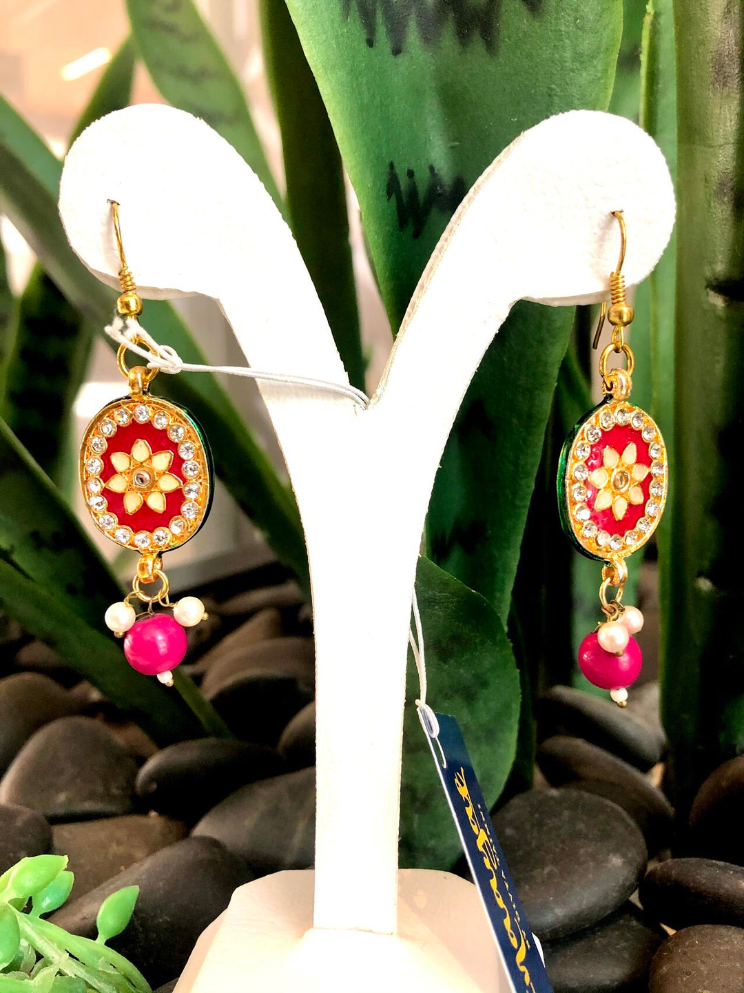 Mina Red Enamel Flower Earrings