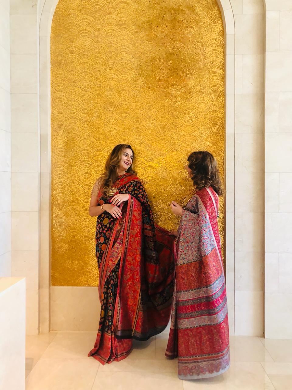 Nayan Silk Sarees Black and Red Floral Kaani Saree With Zari (Pre-Order)